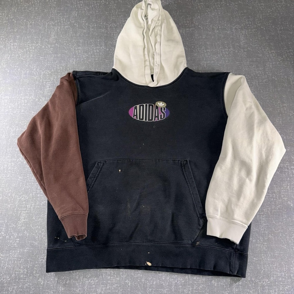 Adidas Hoodie Mens XL Multicolor Fleece Pullover Kangaroo Pocket Originals Logo